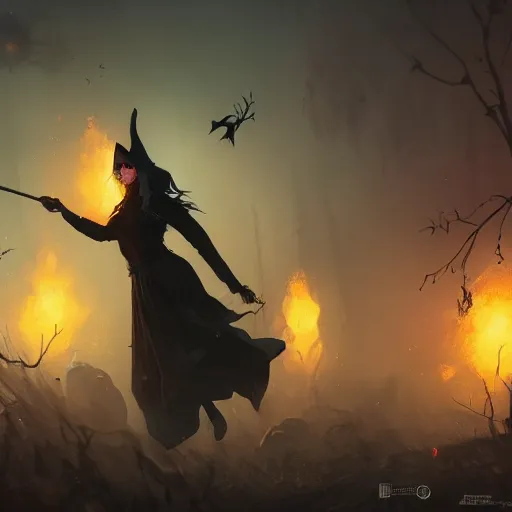 Image similar to a witch greg rutkowski, zabrocki, karlkka, jayison devadas, trending on artstation, 8 k, ultra wide angle, zenith view, pincushion lens effect