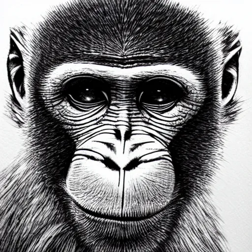 Prompt: monkey, Ballpoint pen art