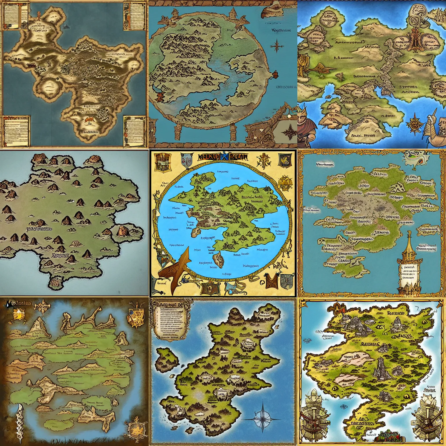 Prompt: medival fantasy world map