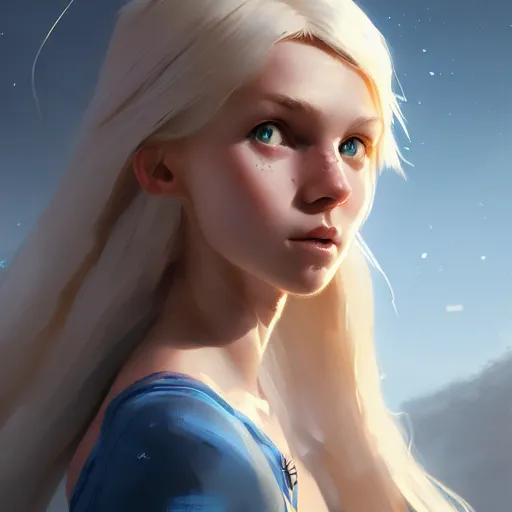 Prompt: Incredibly cute nordic girl, blonde hair, blue eyes by Nuri iyem, James gurney, James Jean, Greg Rutkowski, highly detailed, trending on artstation, artstationHD, artstationHQ, 4k, 8k