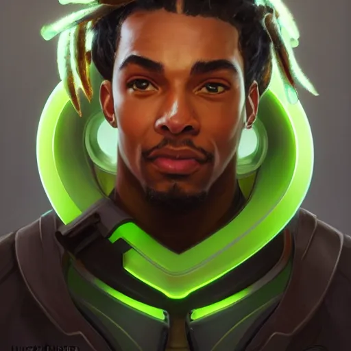 Prompt: character portrait of Lucio from Overwatch, intricate, wild, highly detailed, digital painting, artstation, upper body, concept art, smooth, sharp focus, illustration, art by artgerm and greg rutkowski and alphonse mucha