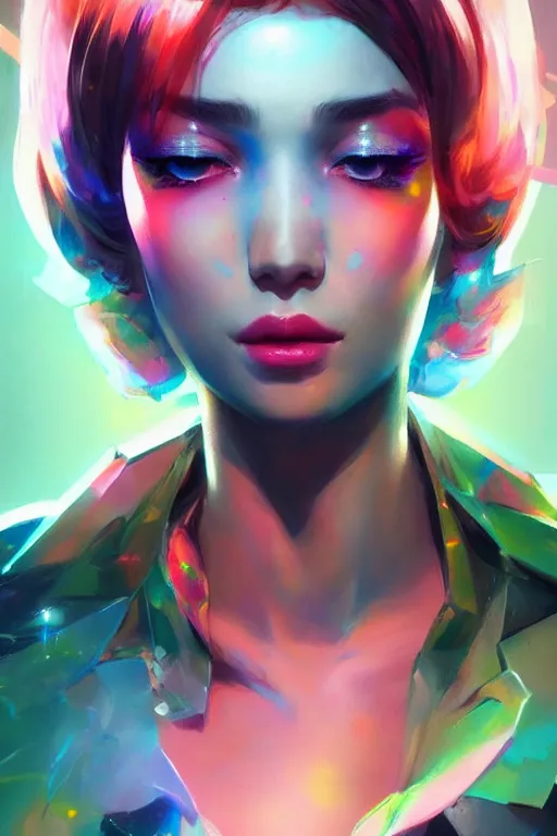 Image similar to gem! and the holograms, seductive look, chromatic aberration, hyper realistic, highly detailed, digital painting, trending on artstation, concept art, sharp focus, illustration, art by wlop and artgerm and greg rutkowski and ayami kojima
