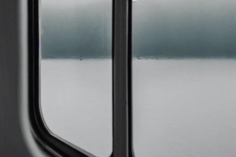 Prompt: looking out from the window of a train that is sailing on the water, the windows are fluttering with transparent gauze curtains, the sun shines in, fog and swans over the river, cinematic, 8k, masterpiece, light effect, ue5, photoshop