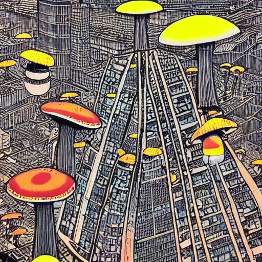 Image similar to nuclear mushroom in Tokyo by Toshio Saeki high detailed, bird's-eye view