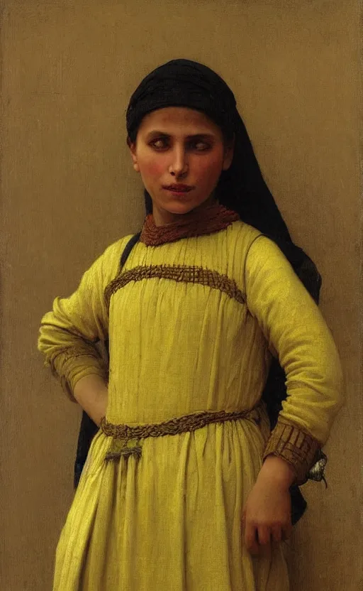 Image similar to portrait of berber girl with the head of a Dalek. Green and gold garment, hd, realistic, bouguereau