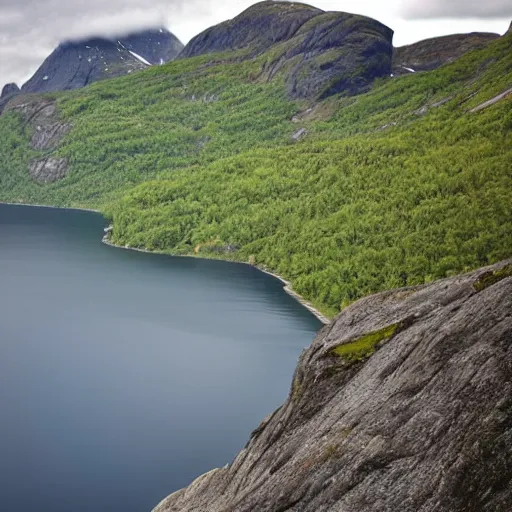 Prompt: landscape fjords in norway summer