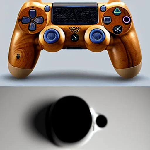 Prompt: ps 4 controller made out of wood, realistic,