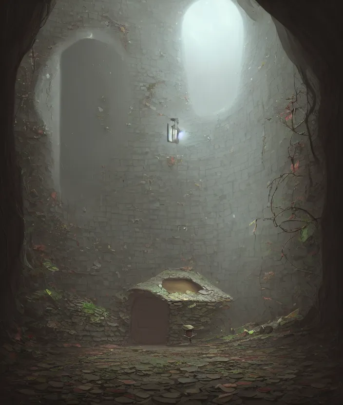 Prompt: a door at the end of a long dark corridor by gediminas pranckevicius, trending on artstation