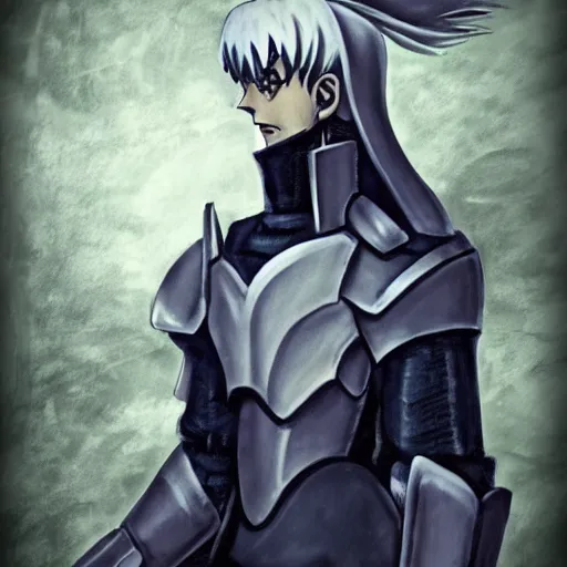 Prompt: gloomy stoic armor painted in the style of fate stay night