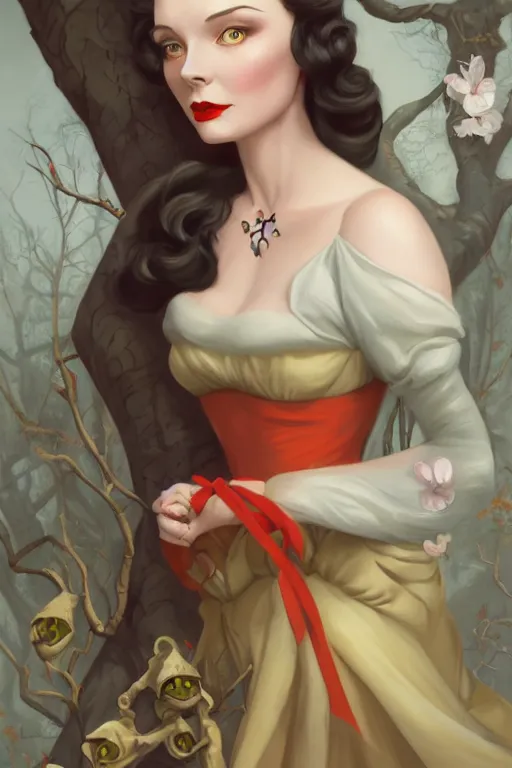 Prompt: beautiful hq matte painting portrait of vivien leigh as snow white, by peter mohrbacher greg rutowski