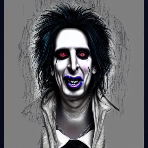 Image similar to an extremely psychedelic portrait of alice cooper as marilyn manson, surreal, lsd, face, detailed, intricate, elegant, lithe, highly detailed, digital painting, artstation, concept art, smooth, sharp focus, illustration,