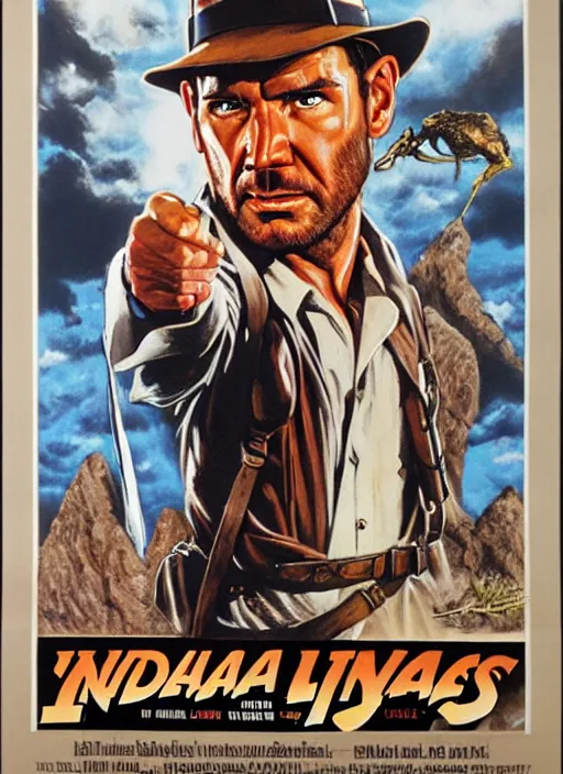 Image similar to 1 9 8 6 poster for indiana jones and the last crusade. oil on canvas. print.