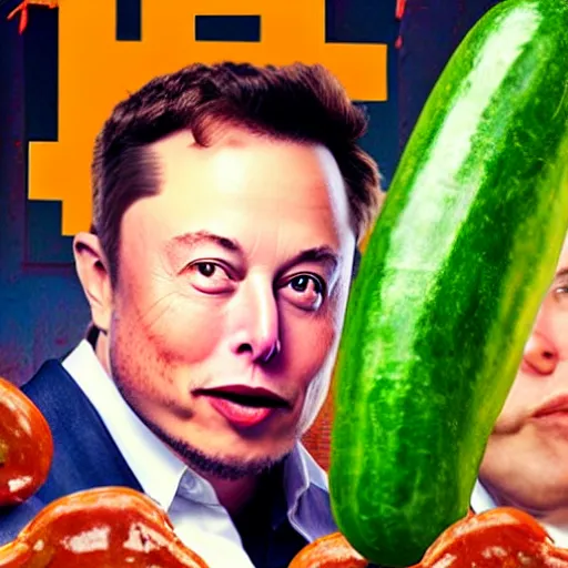 Prompt: elon musk is a cucumber in the movie sausage party, airbrush concept art, drew struzan illustration art, key art, movie poster