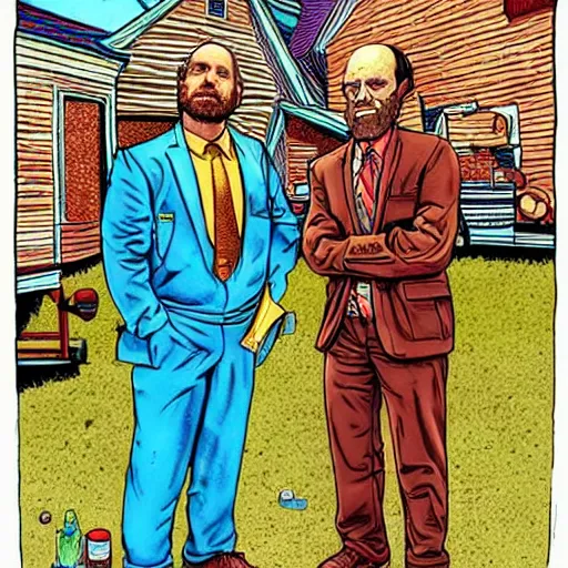 Image similar to The Artwork of R. Crumb and his Cheap Suit Breaking-Bad-Jesse-Pinkman, pencil and colored marker artwork, trailer-trash lifestyle