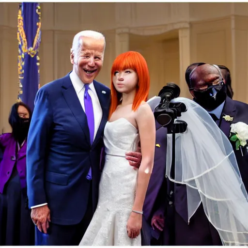 Prompt: professional photograph of Joe Biden and Asuka Langley getting married, very detailed, very intricate, 8k,