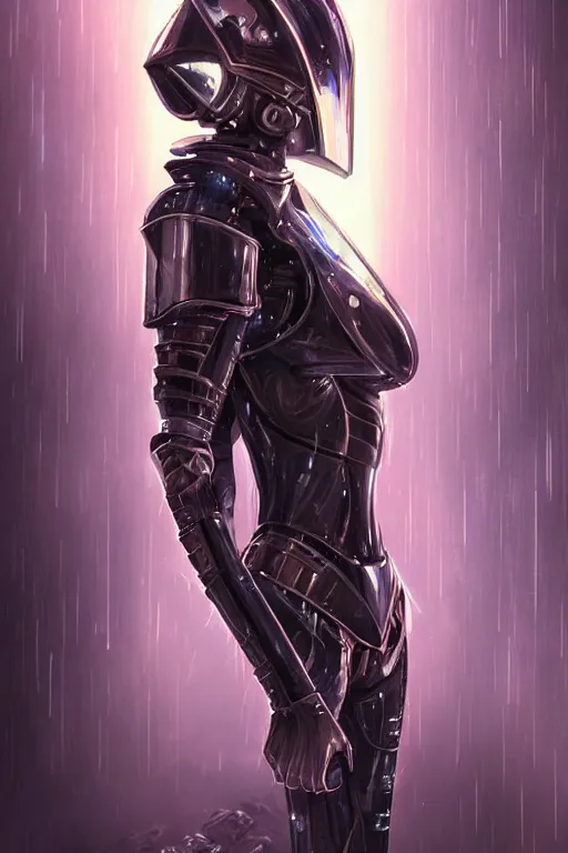 Image similar to portrait of evilly and strong stunning futuristic knights of Zodiac girl, black and copper armor, in futuristic heavily raindrop tokyo rooftop cyberpunk night, ssci-fi, fantasy, intricate, very very beautiful, elegant, neon light, highly detailed, digital painting, artstation, concept art, human anatomy, soft light, hdri, smooth, sharp focus, illustration, art by tian zi and craig mullins and WLOP and alphonse mucha