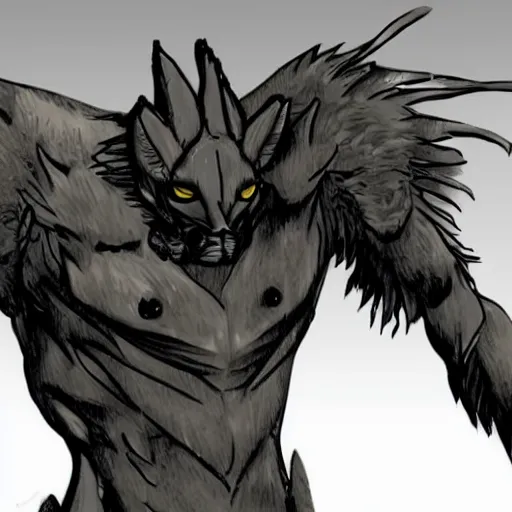 Image similar to A humanoid mosquito wolf, reminiscent of a winged medieval knight. Metal gear solid style.