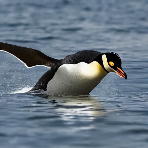 Prompt: a penguin flying around the world