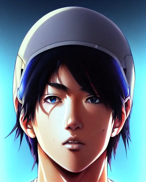 Image similar to well drawn animation portrait Anime skateboarder Stallone Sharp fine face, realistic shaded Perfect face, fine details. Anime. cyberpunk realistic shaded lighting by katsuhiro otomo ghost-in-the-shell, magali villeneuve, artgerm, rutkowski Jeremy Lipkin and Giuseppe Dangelico Pino and Michael Garmash and Rob Rey