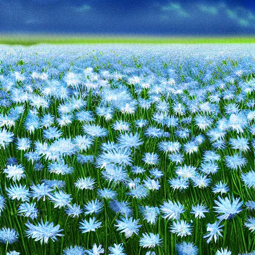 Image similar to field of light blue and white daisies, matte painting