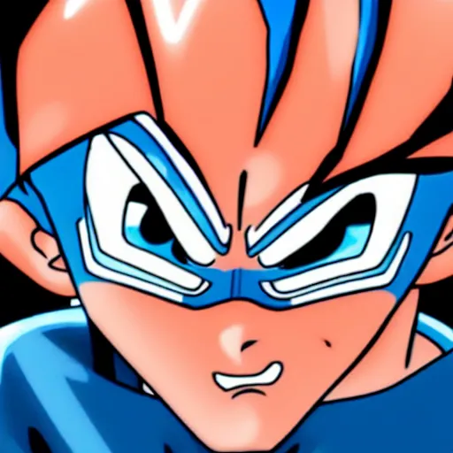 Image similar to fish eye lens close up photograph of a goku eyeing the camera with a sympathetic look