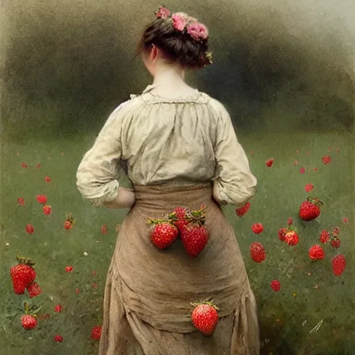 Prompt: ( ( ( ( ( woman on a strawberry field. muted colors. ) ) ) ) ) by jean - baptiste monge!!!!!!!!!!!!!!!!!!!!!!!!!!!