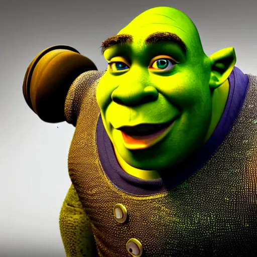 Prompt: shrek as a mechanical robot, highly detailed, extremely high quality, hd, 4 k, 8 k, canon 3 0 0 mm, professional photographer, 4 0 mp, lifelike, top - rated, award winning, realistic, detailed lighting, detailed shadows, sharp, no blur, edited, corrected, trending