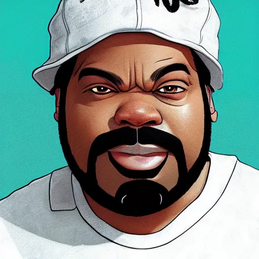 Image similar to a cartoon character ice cube, album cover,, a character portrait by weiwei, cgsociety, sots art, official art, art, character,