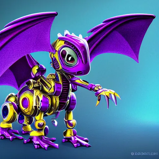 Prompt: very cute small purple robototechnic dragon with well-designed head and four legs, Disney, digital art