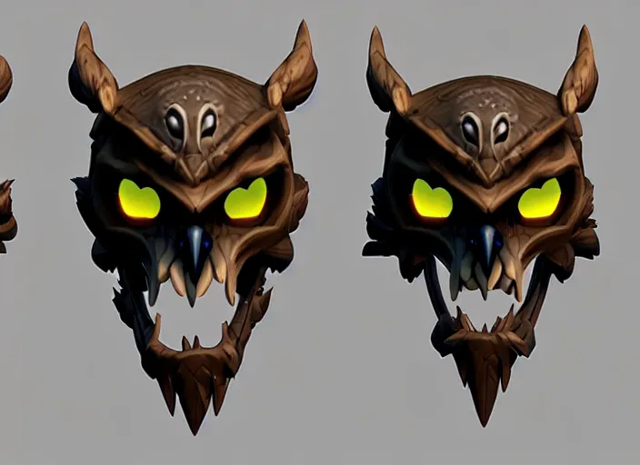 Image similar to owl skull mask, stylized stl, 3 d render, activision blizzard style, hearthstone style, darksiders art style