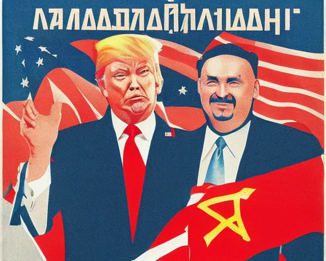 Image similar to Donald Trump waving the soviet flag on a communist propaganda poster, highly detailed soviet art