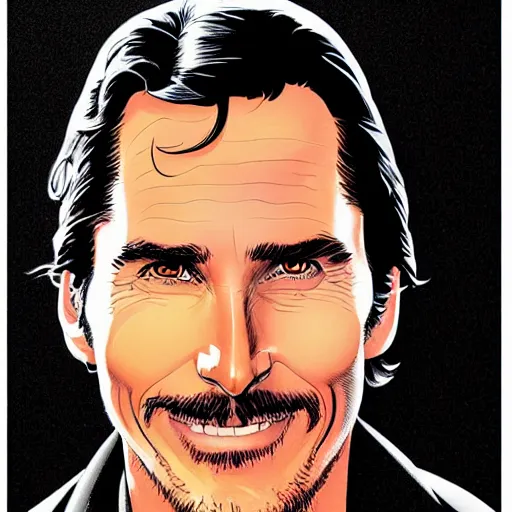 Image similar to christian bale retro minimalist portrait by jean giraud, moebius starwatcher comic, 8 k