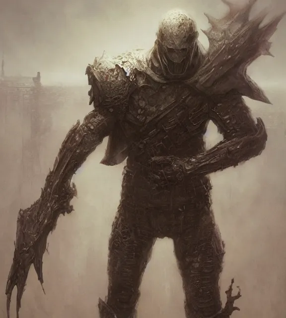 Image similar to hollow soldier concept, beksinski, age of sigma art, frank franzetta, ruan jia, dark soul armor concept, trending on artstation, wayne barlowe, adrian smith fantasy art, elden ring art, the hobbit art, lord of the ring art, infinity blade armor