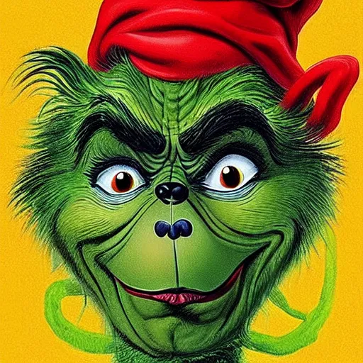 Image similar to “the grinch painted by Salvador Dali in the psychedelic desert , Disney art style xtencio Halloween night.”