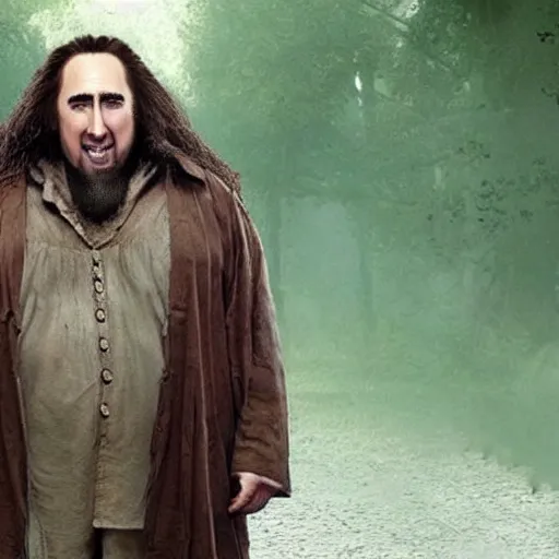 Prompt: nicholas cage as hagrid from harry potter