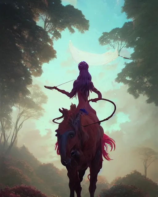 Prompt: highly detailed surreal vfx portrait of a fearless centaurs in a fairytale world, stephen bliss, unreal engine, greg rutkowski, loish, rhads, beeple, makoto shinkai and lois van baarle, ilya kuvshinov, rossdraws, tom bagshaw, alphonse mucha, global illumination, detailed and intricate environment