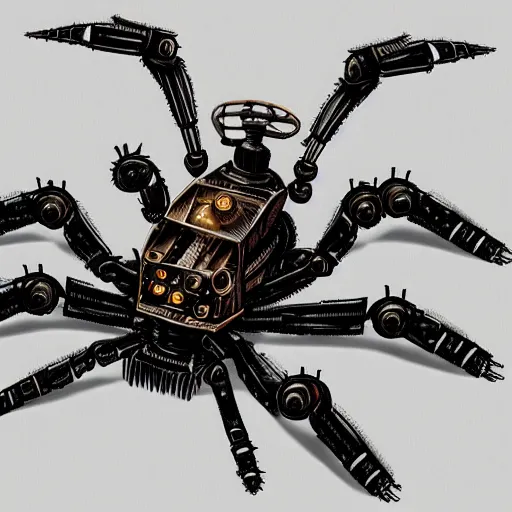 Image similar to a steampunk robotic spider, dark background, super - detailed,