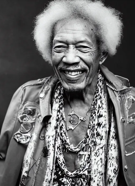 Image similar to DSLR photo portrait still of 77 year old age 77 Jimmy Hendrix at age 77!!!, 85mm f1.8