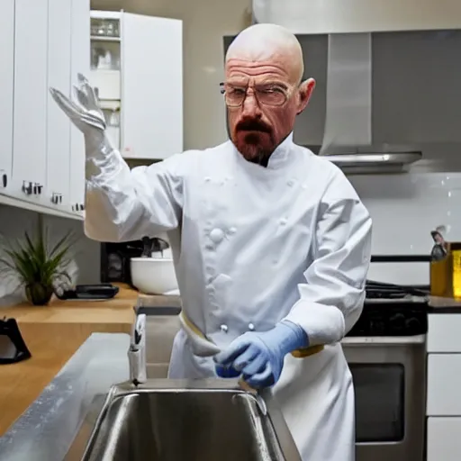 Prompt: Walter white working in a kitchen