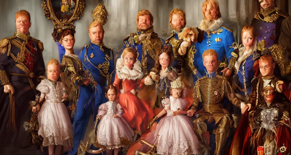 Image similar to portrait of a fantasy royal family, ultra realistic, oil painting, digital art, high detail, photorealistic