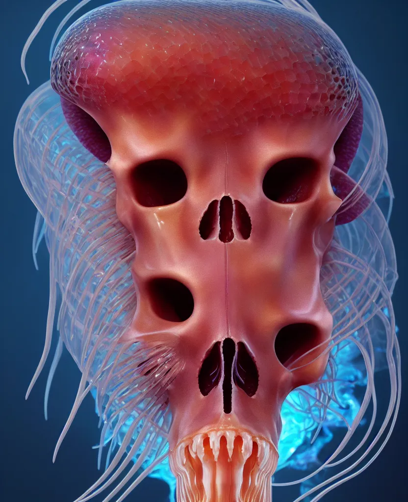 Image similar to goddess close-up portrait animal skull. jellyfish phoenix head, nautilus, orchid, skull, betta fish, bioluminiscent creatures, intricate artwork by Tooth Wu and wlop and beeple. octane render, trending on artstation, greg rutkowski very coherent symmetrical artwork. cinematic, hyper realism, high detail, octane render, 8k