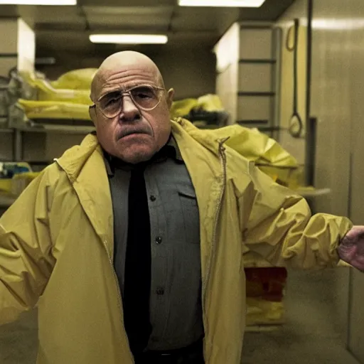 Image similar to A movie still of Danny Devito as Walter White in Breaking Bad