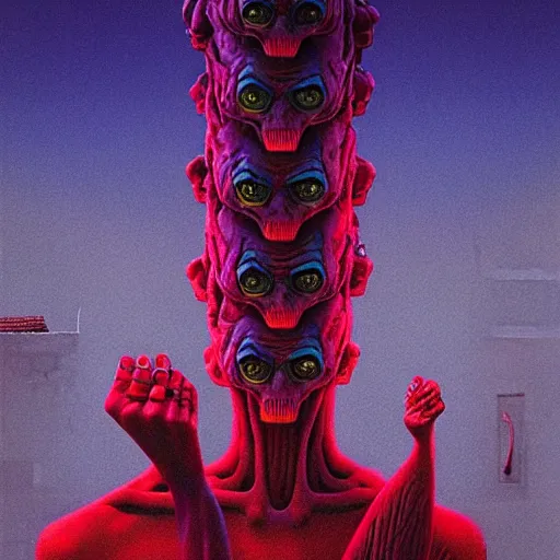 Image similar to kang and kodos ( the simpsons halloween special ) by beksinski and tristan eaton, dark neon trimmed beautiful dystopian digital art