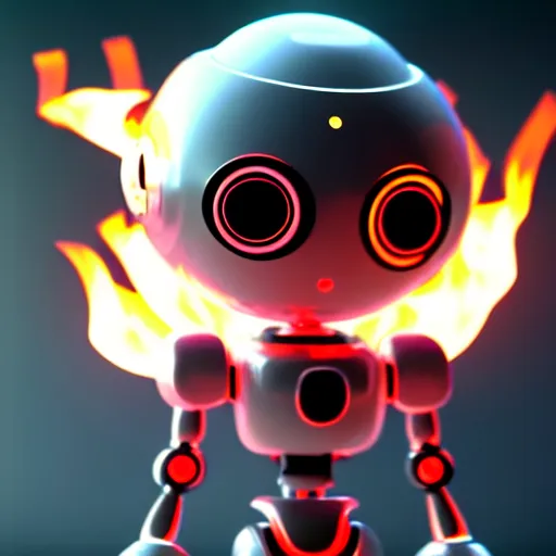 Image similar to a cute little robot consists of fire. super realistic 8 k render of a elegant, cinematic composition