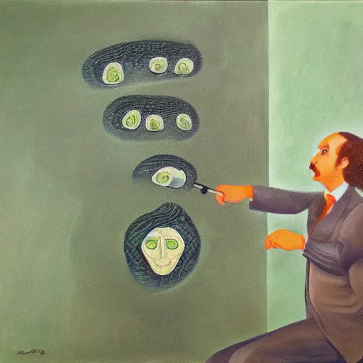 Image similar to A Python programmer's despair, oil on canvas, 1973