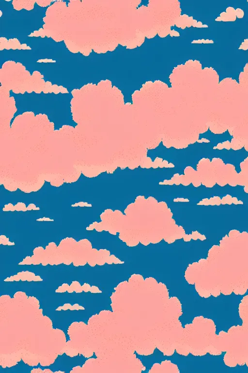 Prompt: repeating seamless retro pixel pattern of pink fluffy clouds in a pretty sky, grain, noise, bold, KDP, colourful, symmetrical, repeating 35mm photography, ultra fine detail, 4k high definition, bold