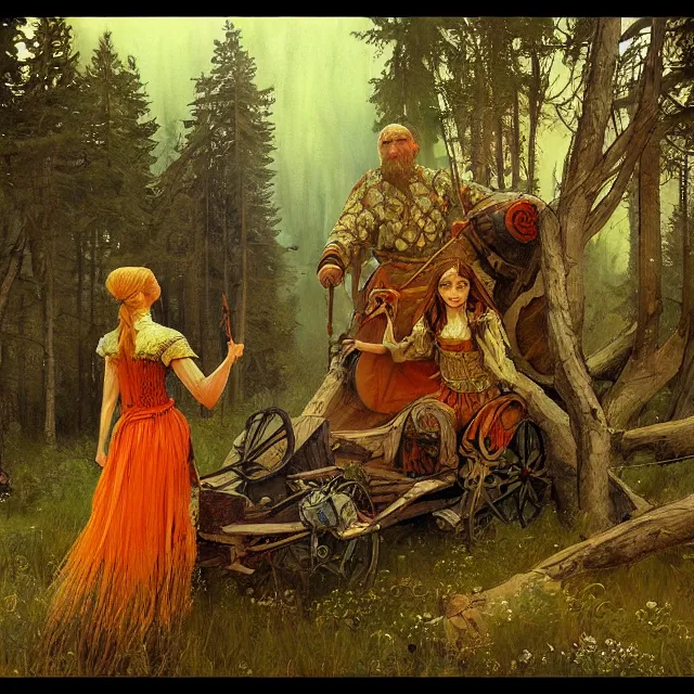 Image similar to russian folk fairytales, fantasy art, an ultrafine detailed painting, academic art, artstation, by pavel korin, viktor vasnetsov