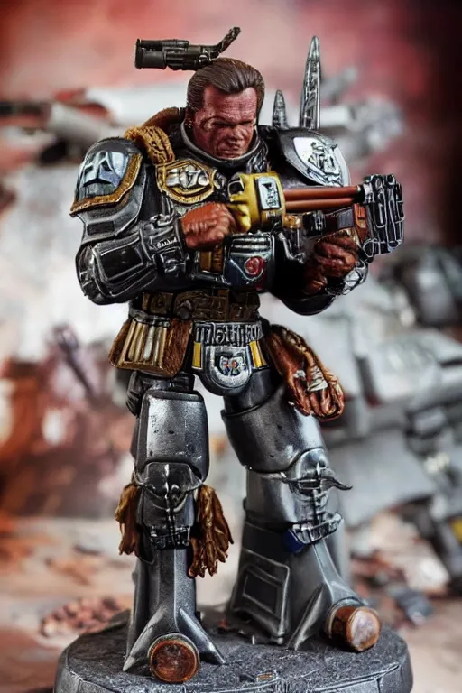 Image similar to arnold schwarzenegger Warhammer 40k Figure, studio photograph, diorama, games workshop, artstation, pinterest, 8k, sigma 75mm