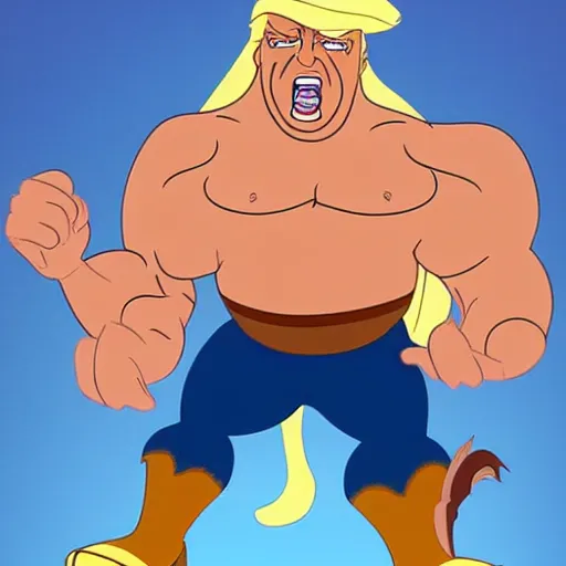 Image similar to donald trump as hercules, disney, cartoon,