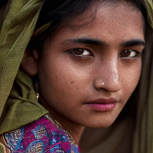 Image similar to a portrait of a stunningly beautiful nepali female, dark eyes, dark hair, olive skin, depth of field, zeiss lens, detailed, centered, artstation, fashion photoshoot, by Annie Leibovitz and Steve McCurry, David Lazar, Jimmy Nelsson, Breathtaking, 8k resolution, extremely detailed, beautiful, establishing shot, artistic, hyperrealistic, beautiful face, octane render